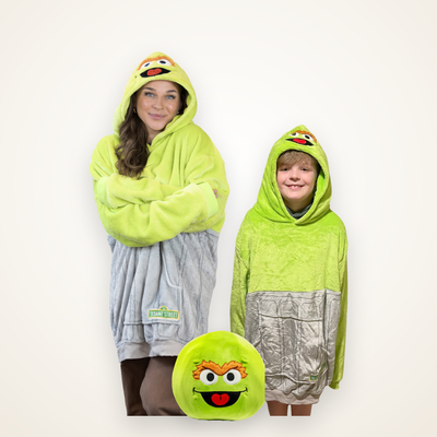 Sesame Street Oscar the Grouch Adult & Child Snugible | Blanket Hoodie & Pillow
