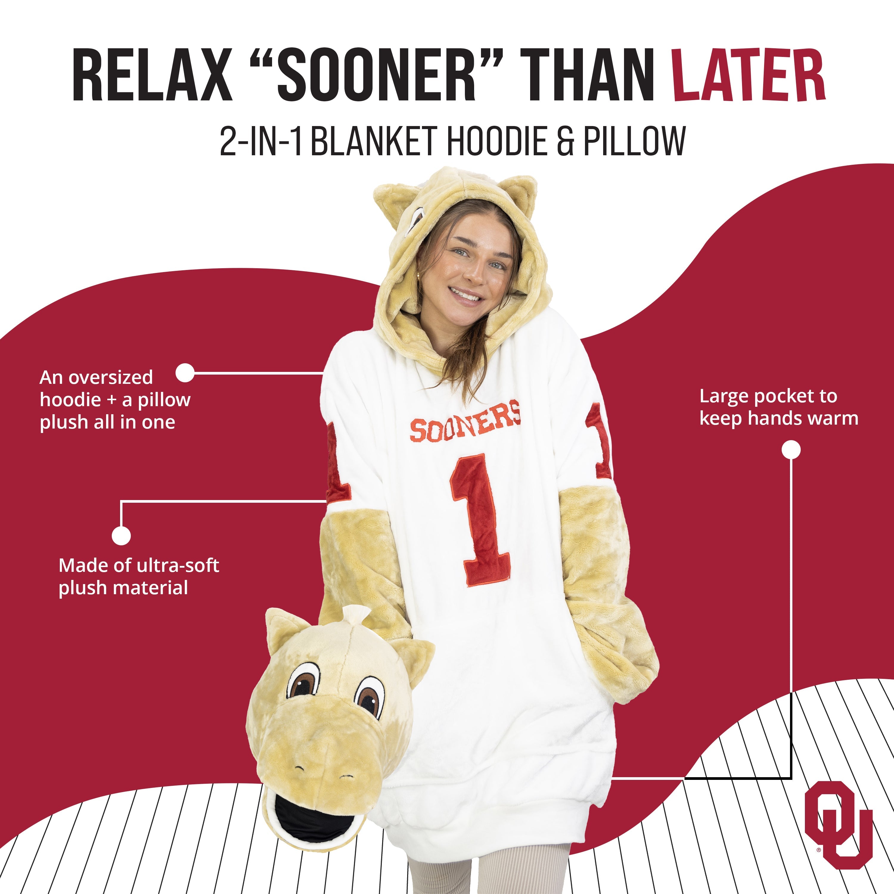 University of Oklahoma Sooner Snugible | Blanket Hoodie & Pillow