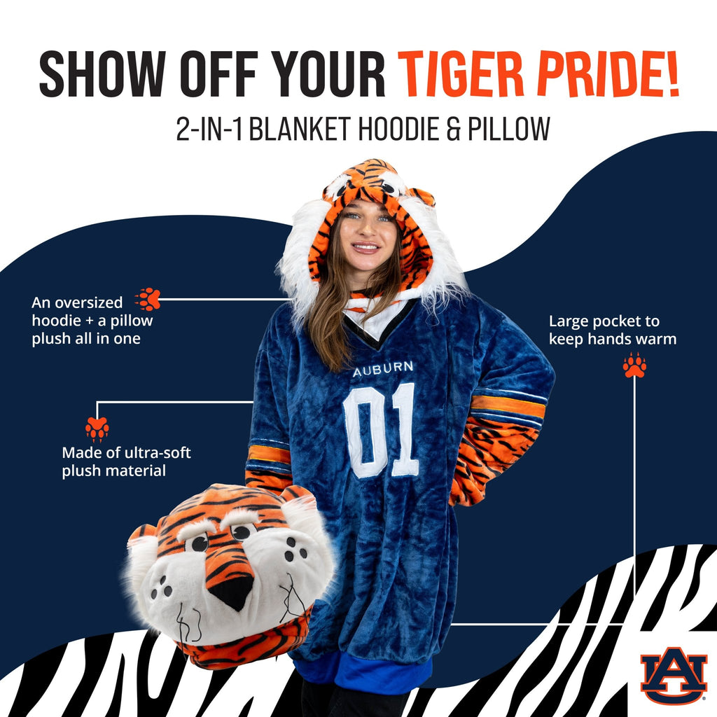 Plushible.comSnugiblesAuburn University Aubie the Tiger Snugible | Blanket Hoodie & Pillow