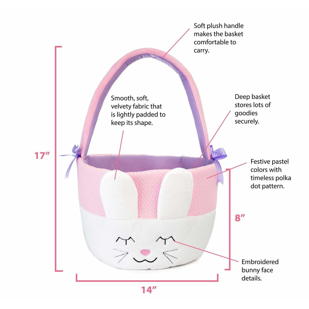 pink white bunny basket features and measurements