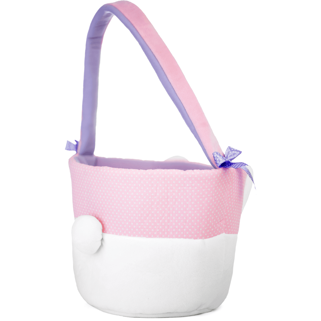 pink white basket with bunny tail