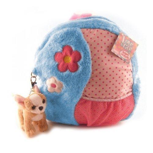 Ganz Luggage Ganz Love to Go Blue - Plush Backpack with Chihuahua Keyclip - Backpack for Kids - 12 Inch Diameter
