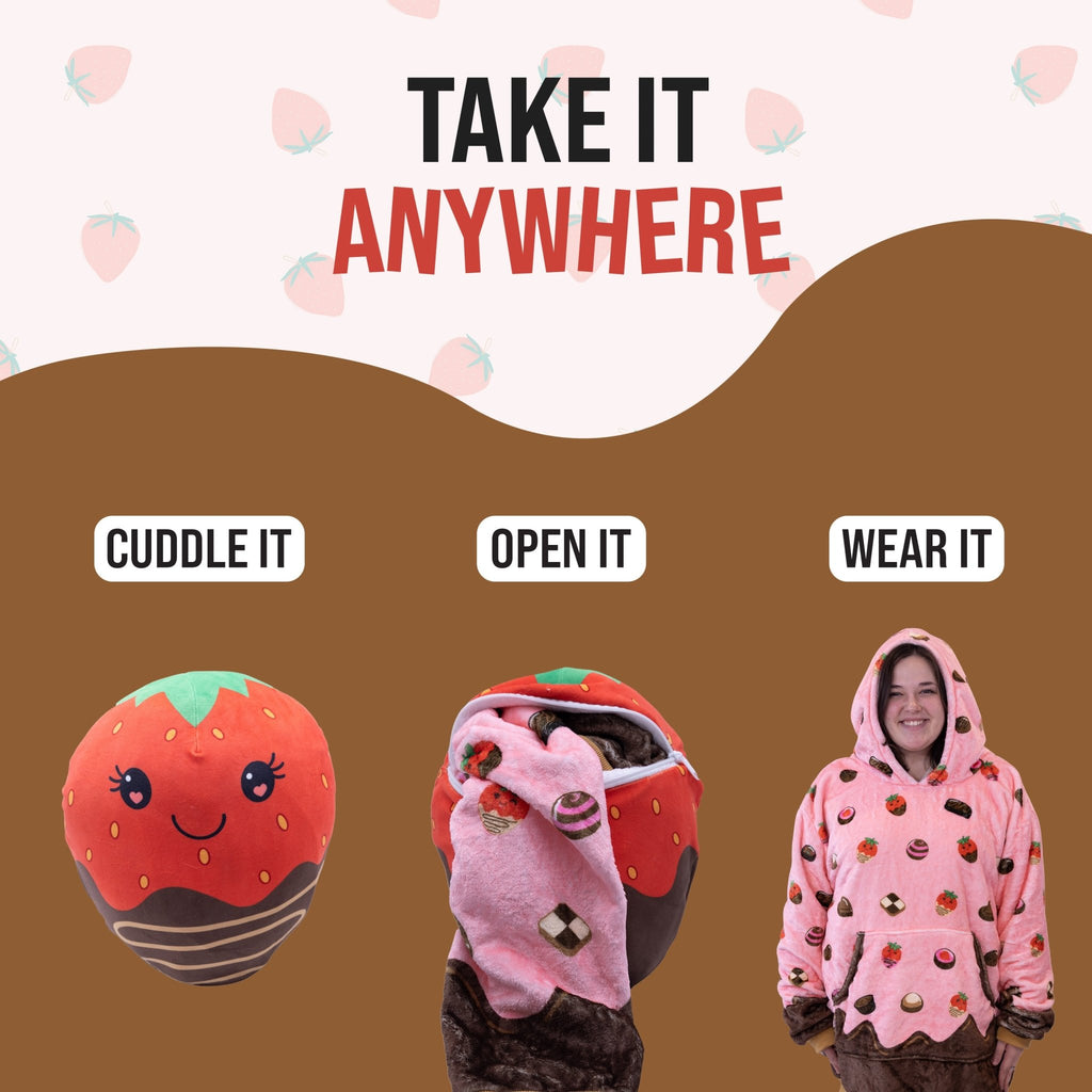 Plushible.comSnugiblesChocolate Strawberry Snugible | Blanket Hoodie & Pillow