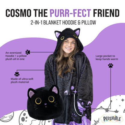 Cosmo the Black Cat Snugible Blanket Hoodie Pillow –