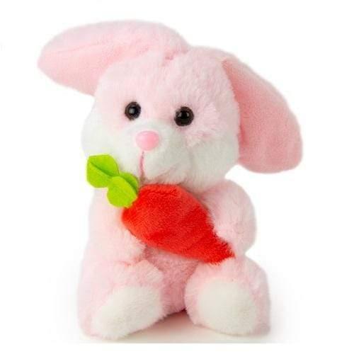 tiny pink stuffed bunny with carrot