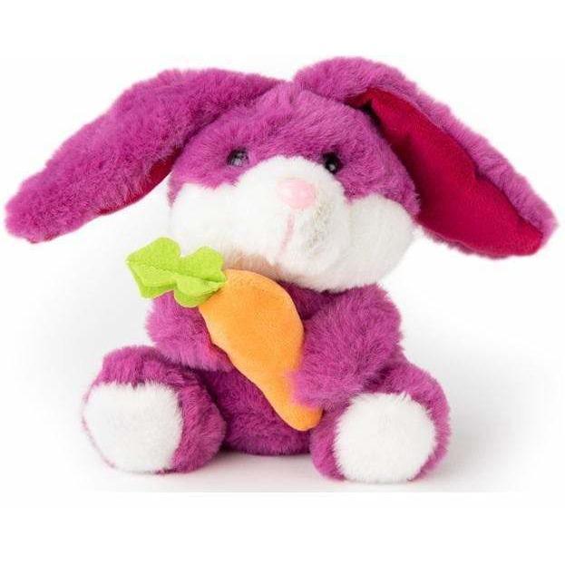 tiny pink plushy easter bunny holding carrot