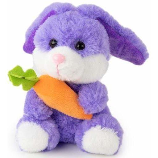 small purple stuffed animal rabbit holding carrot