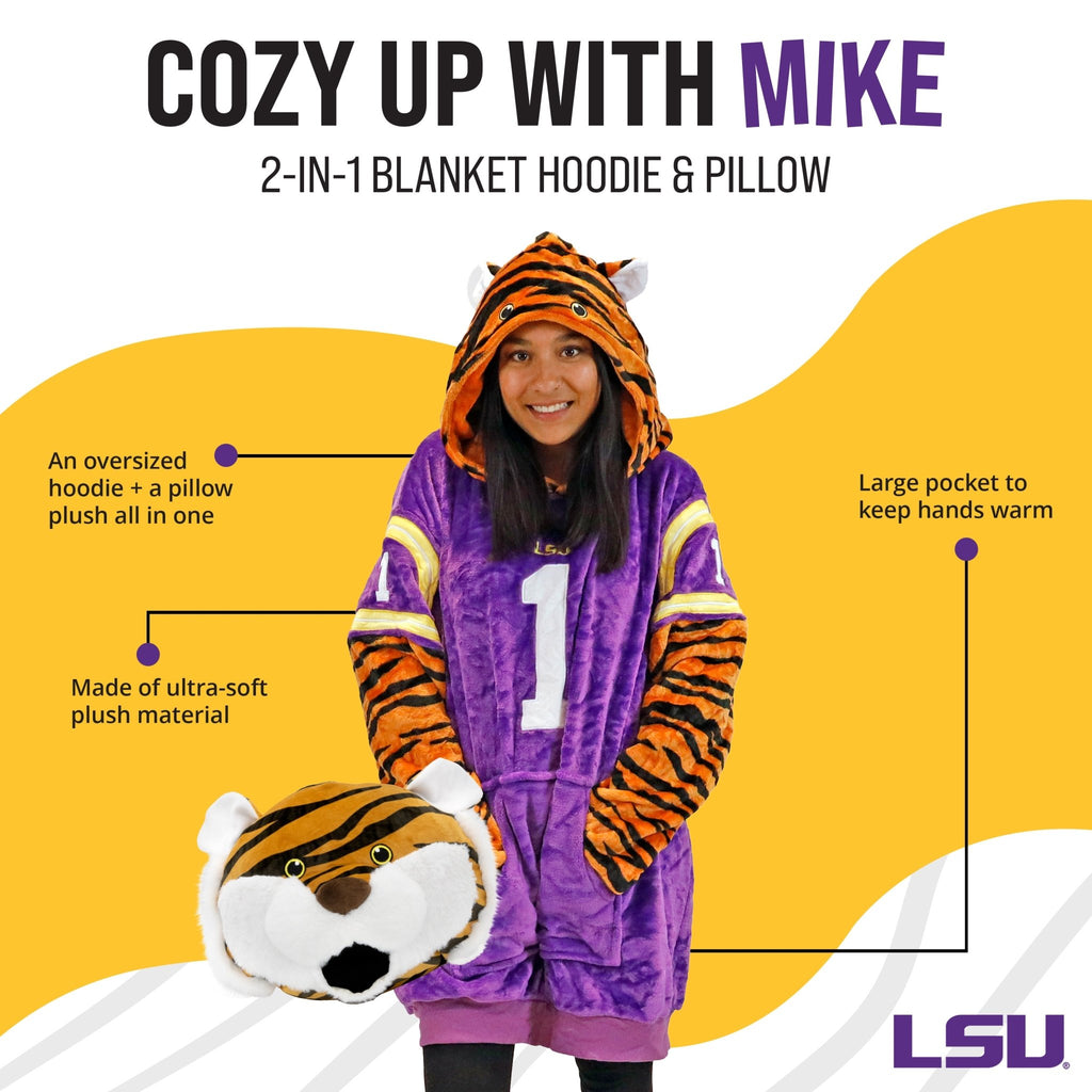 Plushible.comSnugiblesLouisiana State University (LSU) Mike the Tiger Snugible | Blanket Hoodie & Pillow