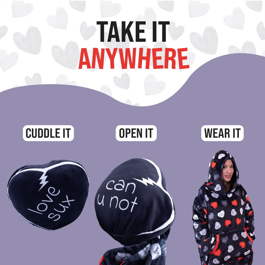 Plushible.comSnugiblesLove Sux Snugible | Blanket Hoodie & Pillow