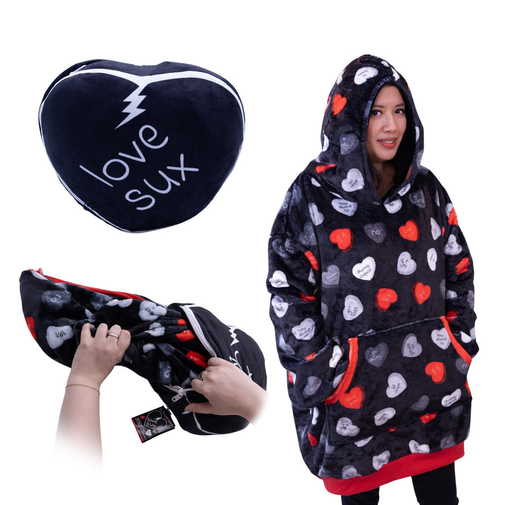 Plushible.comSnugiblesLove Sux Snugible | Blanket Hoodie & Pillow