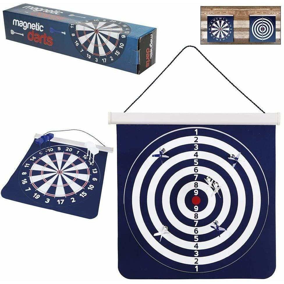 KidSource Toy Martinex Magnetic Darts Game - Hanging Dart Board with Two-Sides for Traditional and Competition Play - includes 6 Darts - Rolls Up for Easy Storage and Travel