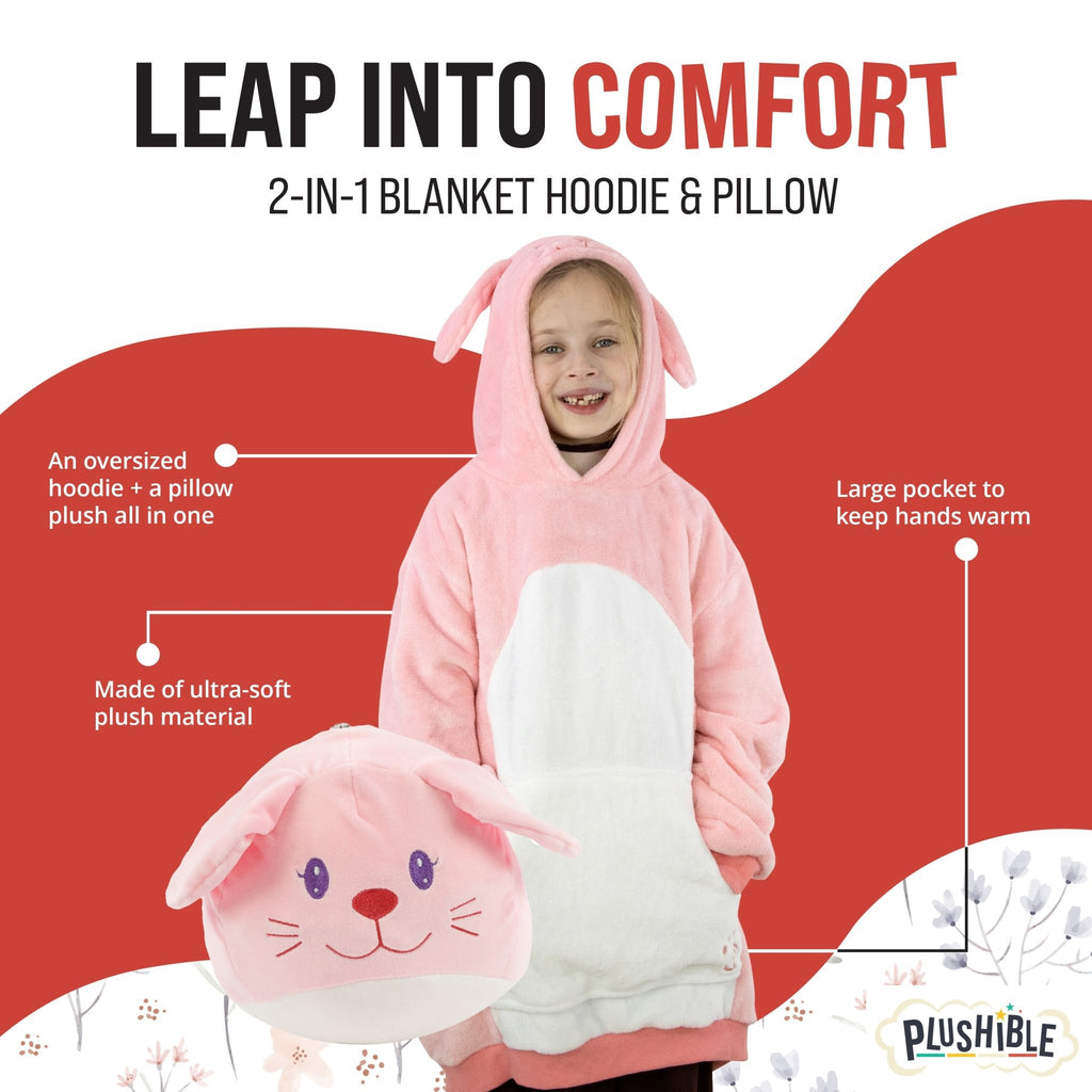 Plushible.comSnugiblesMochi Bunny Kids Snugible | Blanket Hoodie & Pillow