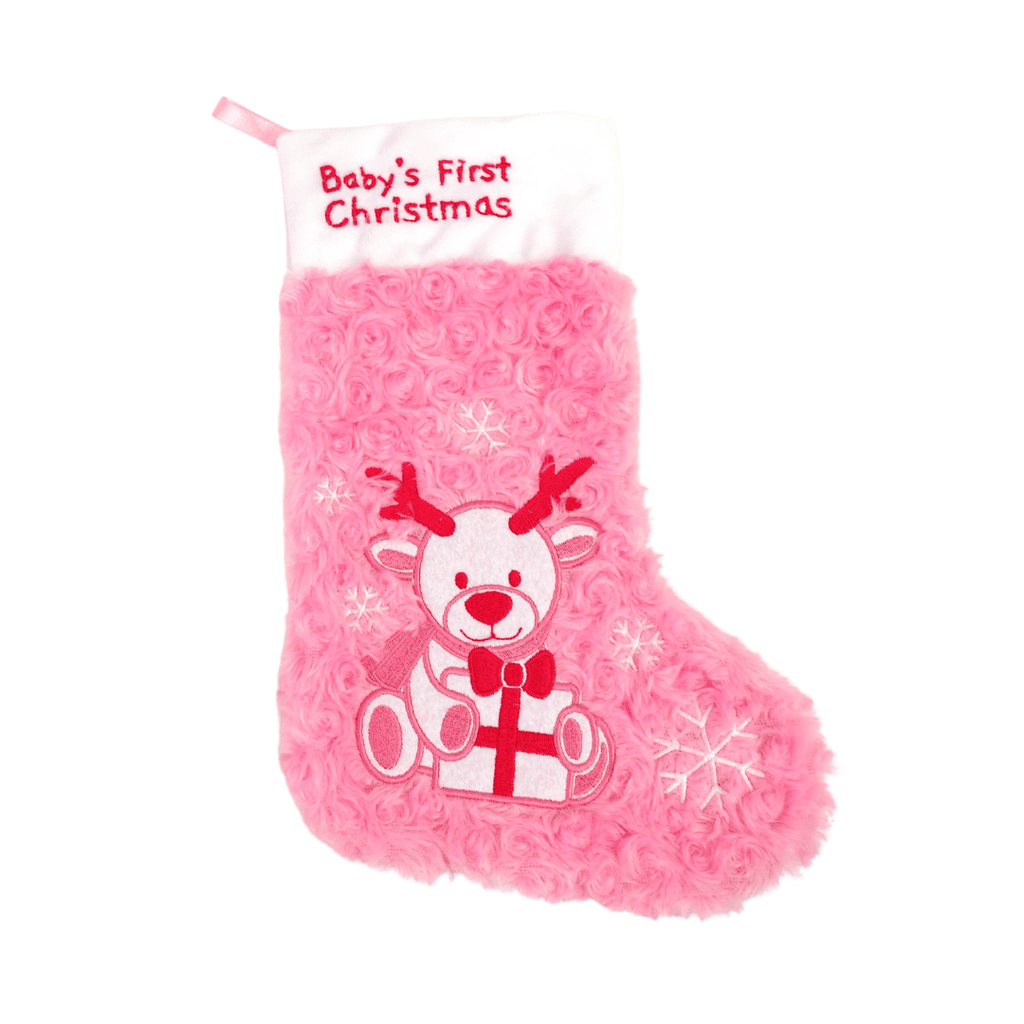 Plushible Pink Baby's First Christmas Stocking and Hat Set