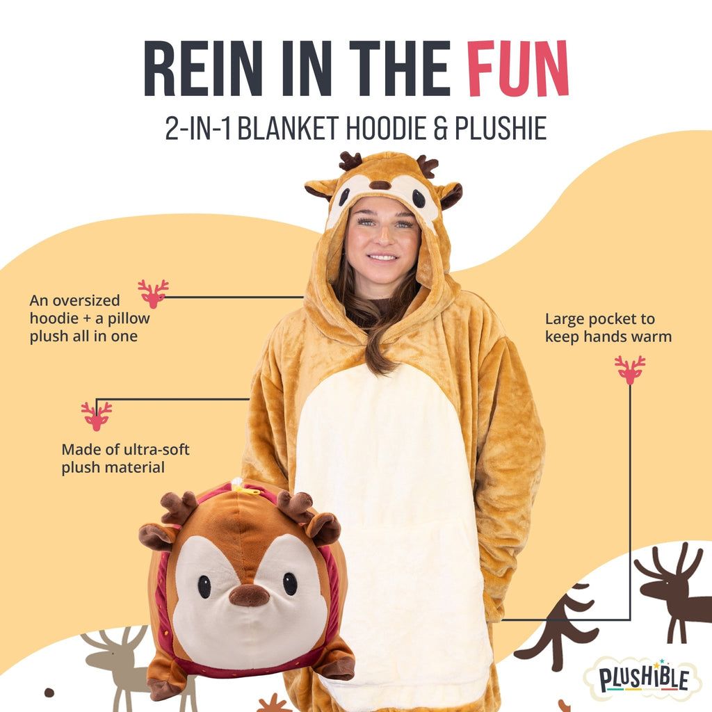 Plushible.comSnugiblesRiley the Reindeer Snugible | Blanket Hoodie & Pillow