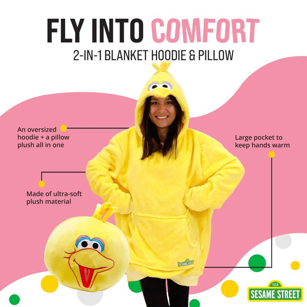 Plushible.comSnugiblesSesame Street | Big Bird Adult Snugible 2 - in - 1 Blanket Hoodie & Pillow