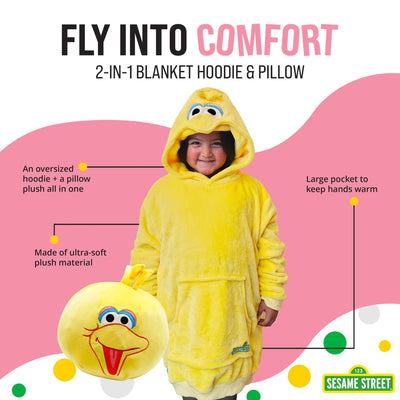 Plushible.comSnugiblesSesame Street | Big Bird Kids Snugible 2 - in - 1 Blanket Hoodie & Pillow