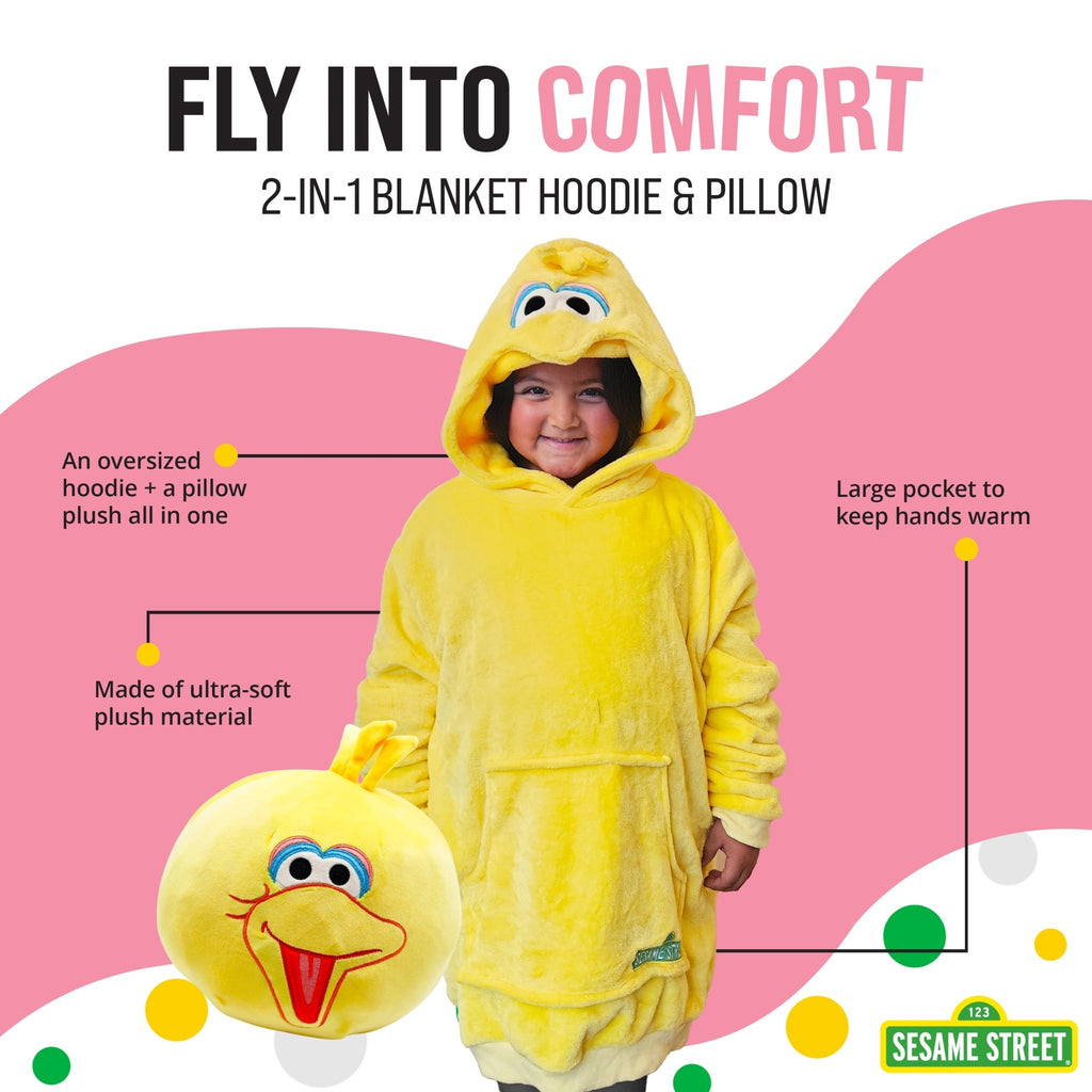 Plushible.comSnugiblesSesame Street | Big Bird Kids Snugible 2 - in - 1 Blanket Hoodie & Pillow