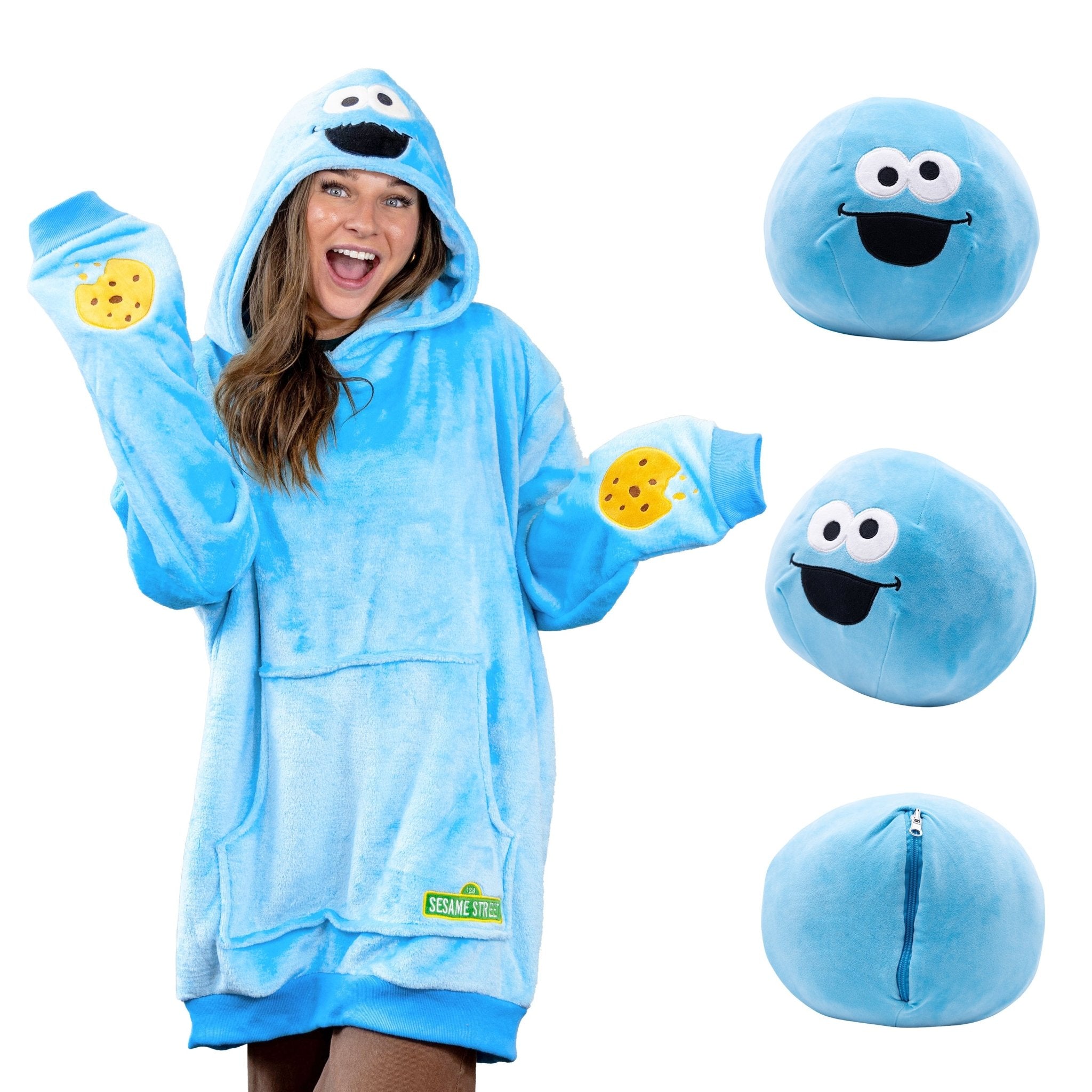 Sesame Street Cookie Monster Adult Snugible | Blanket Hoodie & Pillow