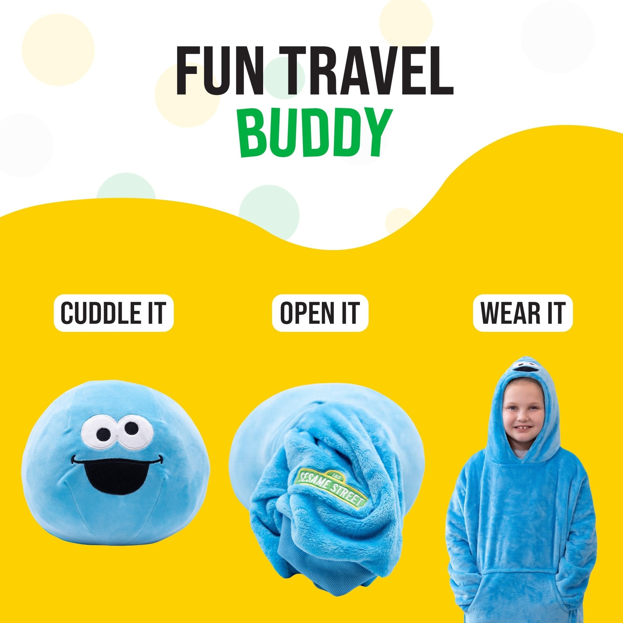 Plushible.comSnugiblesSesame Street Cookie Monster Kids Snugible | Blanket Hoodie & Pillow