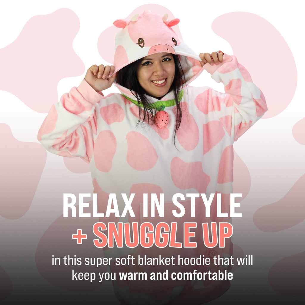 Plushible.comSnugiblesStrawberry Cow Adult Snugible | Blanket Hoodie & Pillow