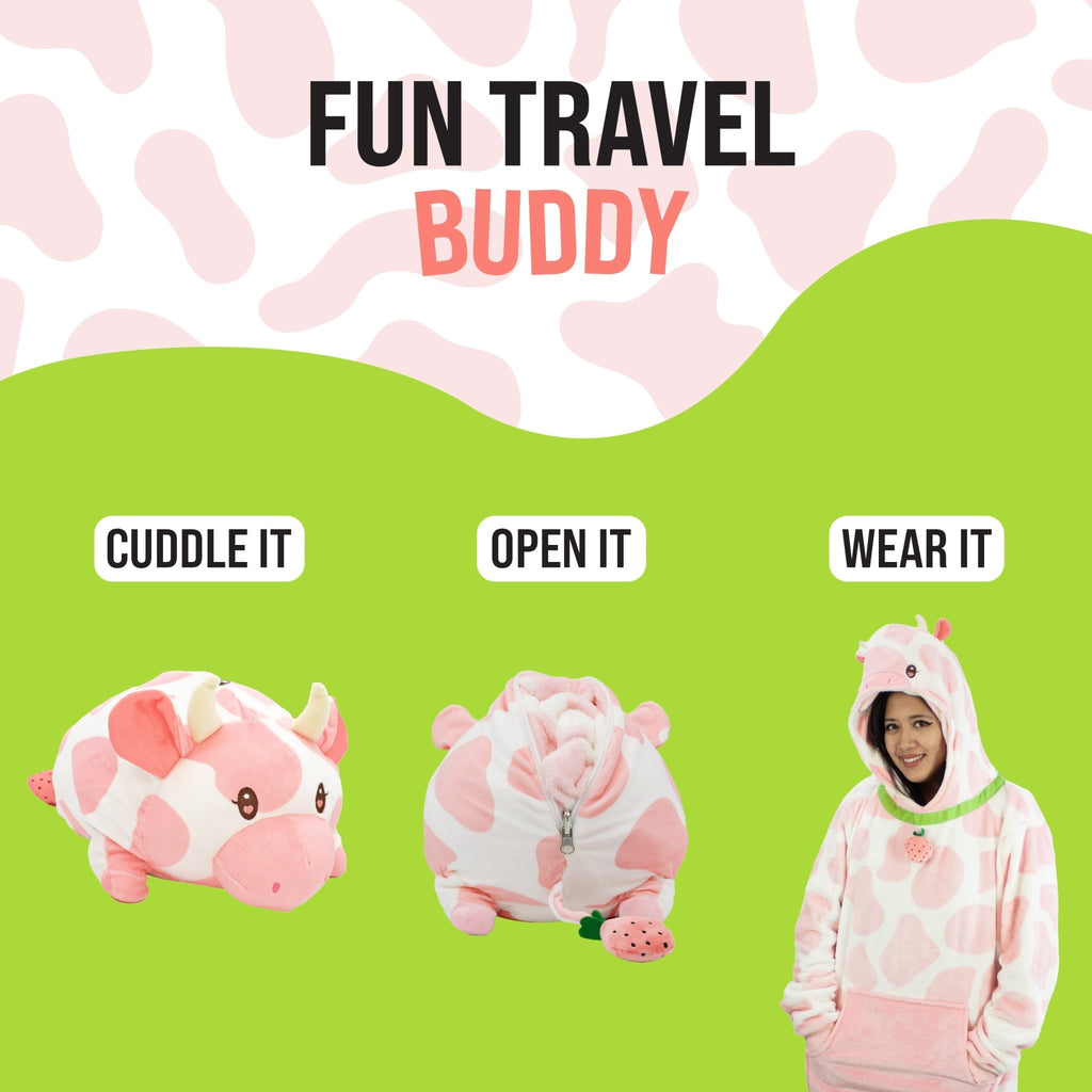 Plushible.comSnugiblesStrawberry Cow Adult Snugible | Blanket Hoodie & Pillow