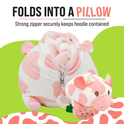 Plushible.comSnugiblesStrawberry Cow Kids Snugible | Blanket Hoodie & Pillow