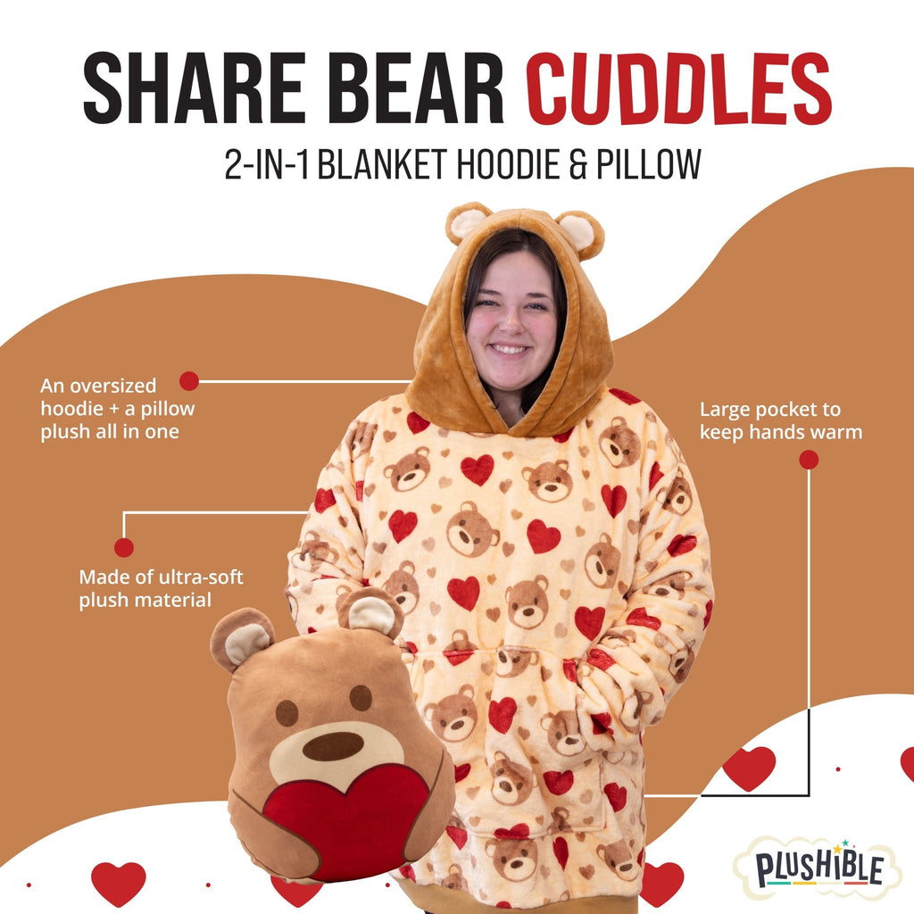 Plushible.comSnugiblesTeddy Hearts Snugible | Blanket Hoodie & Pillow