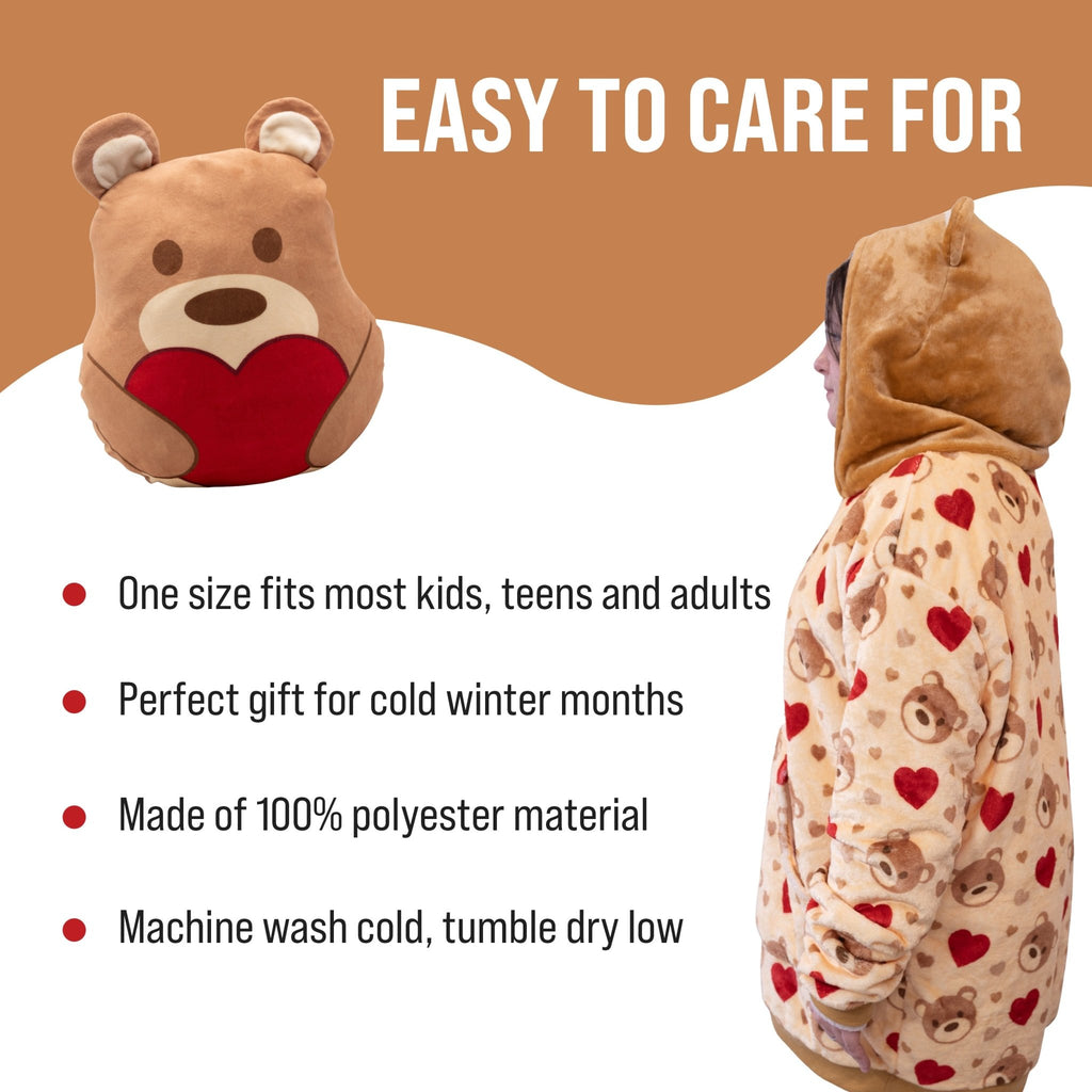 Plushible.comSnugiblesTeddy Hearts Snugible | Blanket Hoodie & Pillow