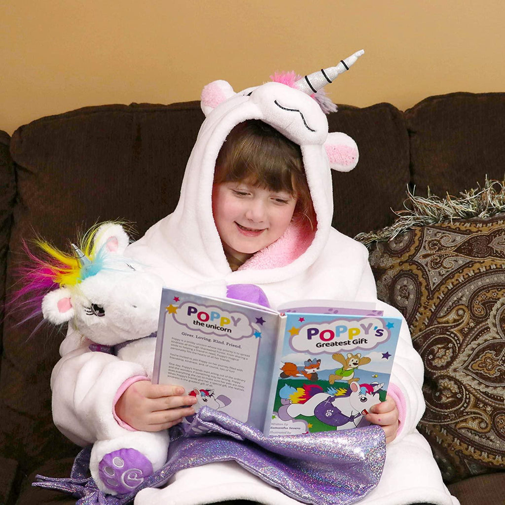 Plushible.comUnicorn Blanket Hoodie And Plushie with Matching Bags and Storybook Bundle