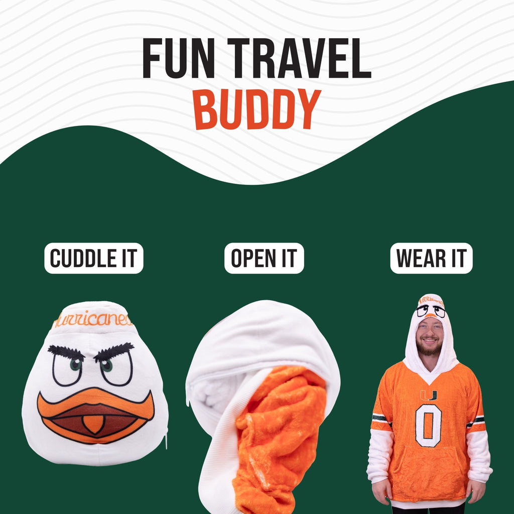 Plushible.comSnugiblesUniversity of Miami Sebastian Snugible | Blanket Hoodie & Pillow