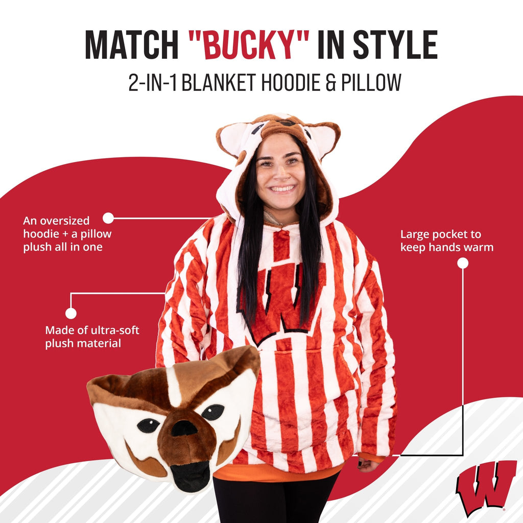 Plushible.comSnugiblesUniversity of Wisconsin Bucky the Badger Snugible | Blanket Hoodie & Pillow