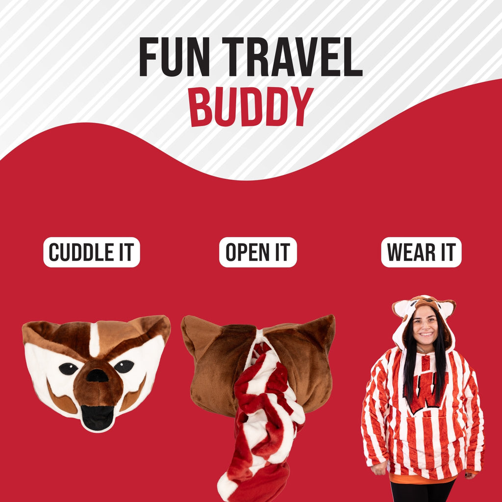 Plushible.comSnugiblesUniversity of Wisconsin Bucky the Badger Snugible | Blanket Hoodie & Pillow